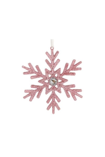 Jumbo Ornament Brad de Craciun Fulg Roz cu Glitter & Strass 10cm