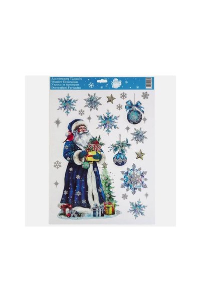 Jumbo Autocolante de Craciun pentru Geam cu Mos Craciun si Fulgi de Zapada Al...