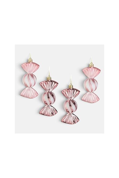 Jumbo Set Ornamente Brad de Craciun Bomboane Roz Lucioase Mate cu Dungi Albe ...