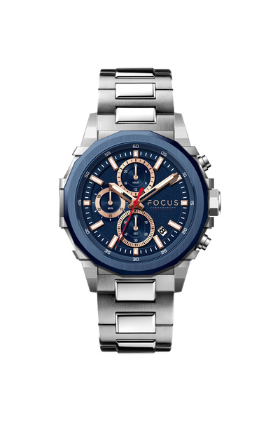 Focus Chronograph Steel Case and Band Japanese Movement Functional Men's Wris...