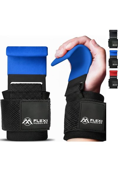 FLEXIDUCT Flexi Muscles Weight Lifting Hooks (Pair) - Heavy-Duty Wrist Straps...
