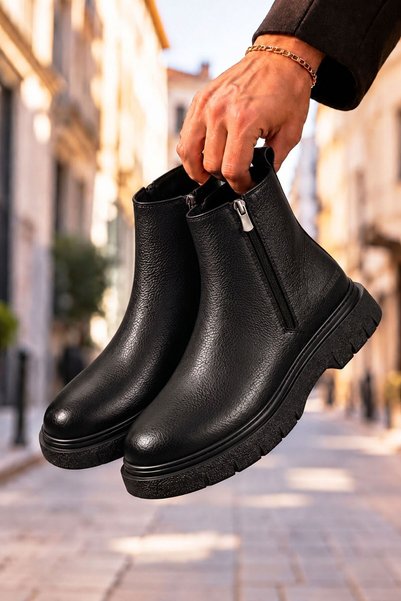 BIG KING Casual Genuine Leather Double Zipper Men's Boots