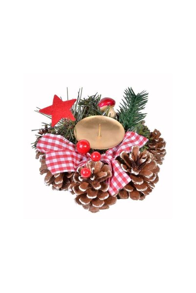 Jumbo Suport Decorativ de Craciun pentru Lumanari Panglica Carouri 15cm