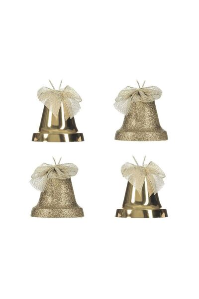 Jumbo Set Ornamente de Craciun Clopote Bej Stralucitoare Glitter 6cm - 4buc