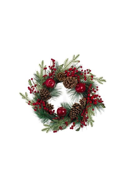 Jumbo Decorative Christmas Wreath Green Fir Cones Red Apples Berries 30cm