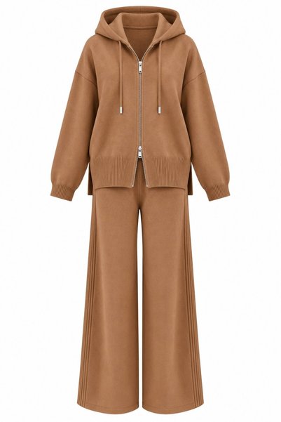 Laluvia Camel Hooded Knitwear Set - 0511