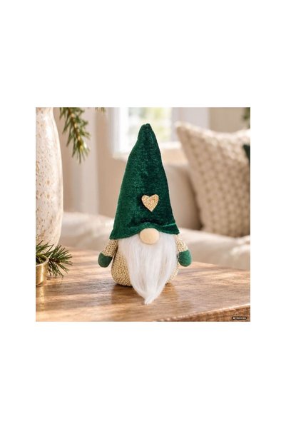 Jumbo Figurina Decorativa de Craciun Gnome cu Caciula Verde 15cm