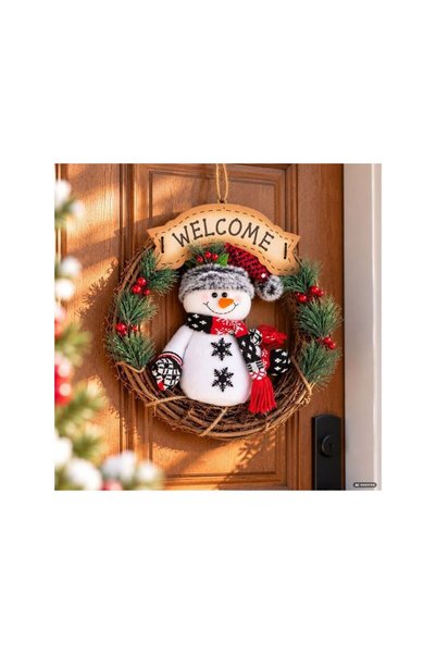 Jumbo Decorative Christmas Wreath with Snowman and Hat Ø35cm