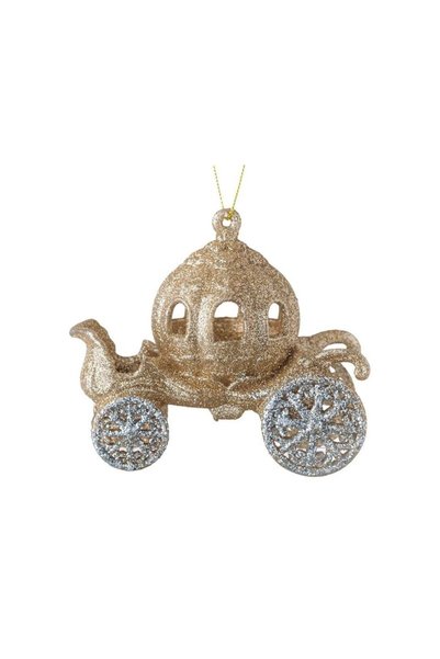 Jumbo Ornament Brad de Craciun Caleasca cu Glitter Bej Sampanie 11x6x11cm