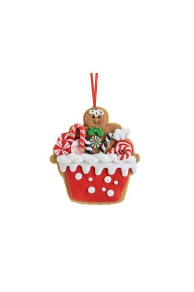 Jumbo Ornament Brad de Craciun Cupcake cu Om de Turta Dulce & Acadele