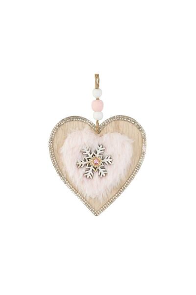 Jumbo Ornament Brad de Craciun Inima din Lemn cu Strass 10cm