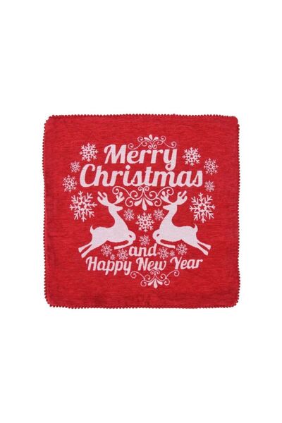 Jumbo Fata de Perna Decorativa de Craciun Rosie Reni Pompon Litere Albe 45x45cm