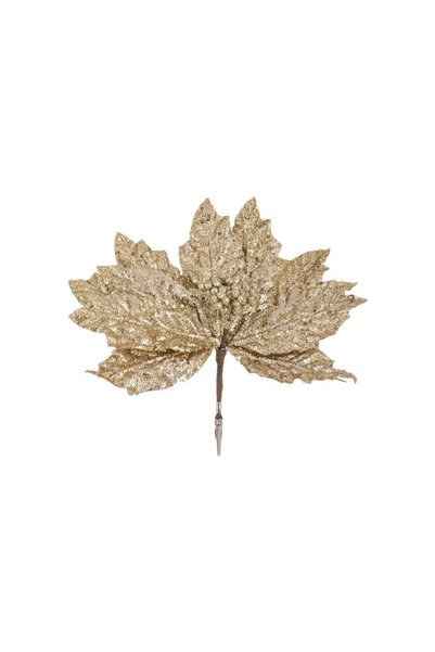 Jumbo Floare Decorativa de Craciun Bej Bronz cu Glitter Paiete & Clips 29cm