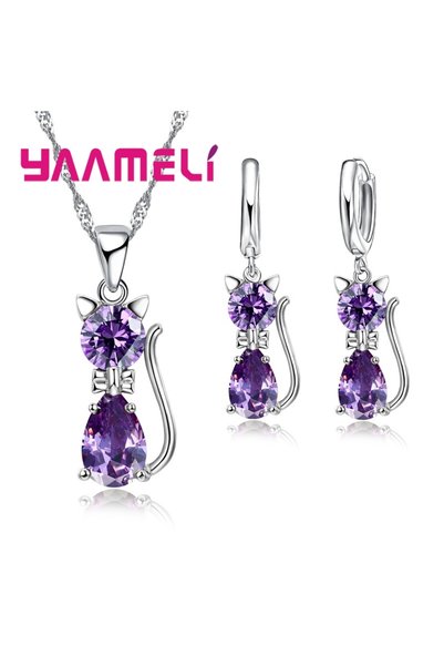 Choice Purple Real 925 Sterling Silver Color Jewelry Sets for Woman Girls Shi...