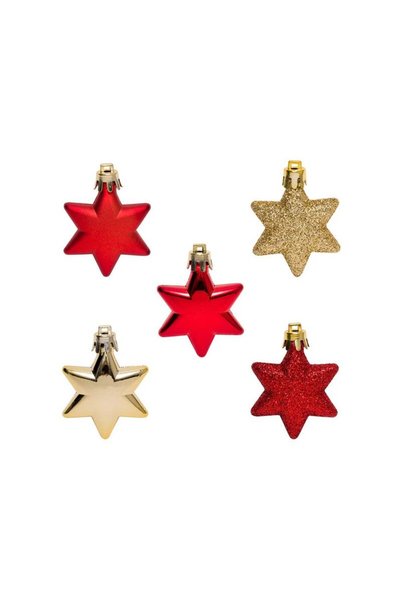 Jumbo Set Ornamente de Craciun Stele Rosii Aurii Glitter 5cm - 9buc