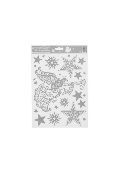 Jumbo Autocolante Decorative de Craciun Inger & Stele cu Glitter Argintiu 20x...