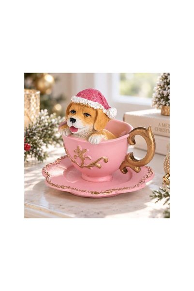 Jumbo Decoratiune de Craciun din Polirasina Ceasca Roz cu Labrador Ø11x11cm