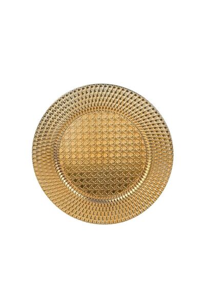 Jumbo Platou Decorativ Rotund Auriu cu Model Reliefat din Plastic Ø33cm