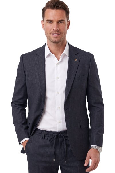 DeepSEA Erkek Slim Fit Kırçıllı Koyu Lacivert Takım Elbise – İpli Lastikli Pantolon Spor Şık Takım Elbise 27