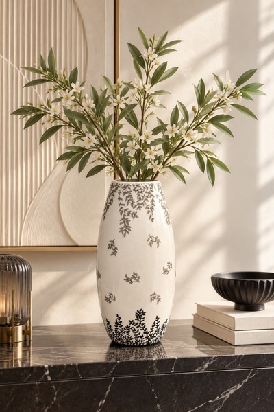 Generic Modern Ceramic Rose Vase with Hanging Leaf Patterns (30cm Height) – H...