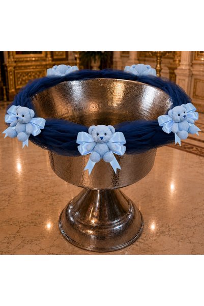 LoreBebe Decor pentru cristelnita de botez LORE BEBE, tulle bleumarin, aranja...