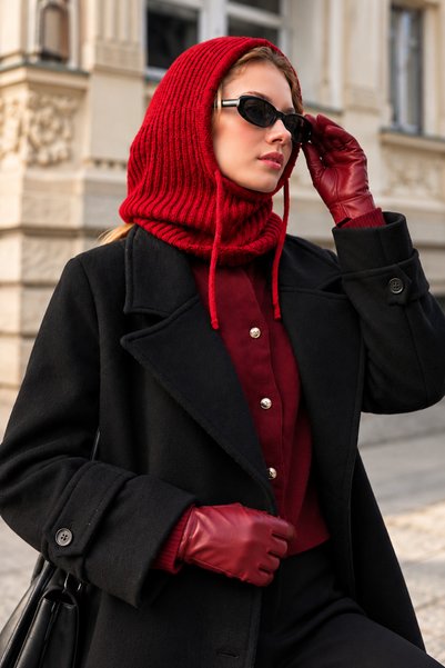 VEGA MODA Adjustable Knitwear Thick Knit Hood, Balaclava, Knitwear Hood, Bean...
