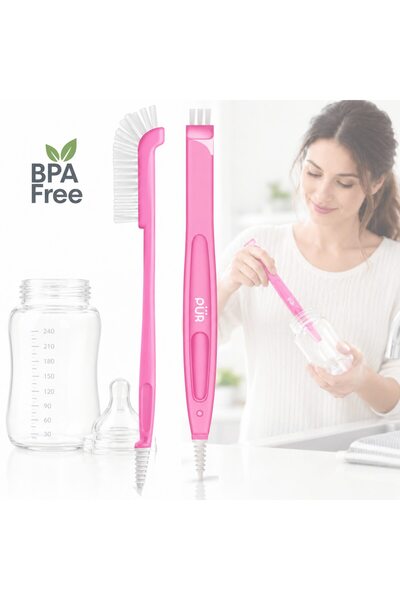 PUR Brand PUR ®   Perie pentru curățarea biberoanelor și a tetinelor, Roz, Cu...