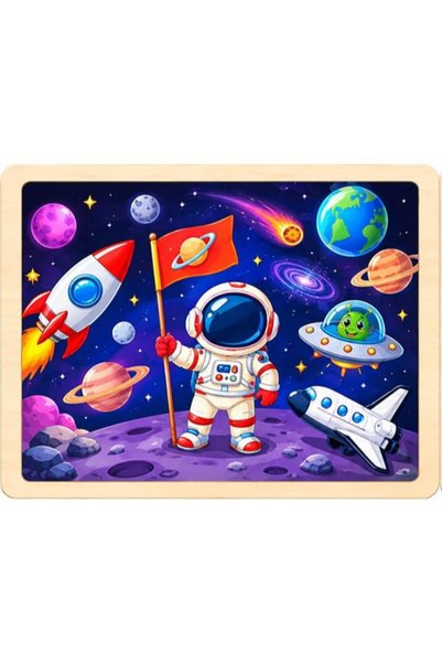 Gabcom Puzzle Educativ din Lemn pentru Copii, 4 Piese/Puzzle, 10 x 10 cm,Spaț...
