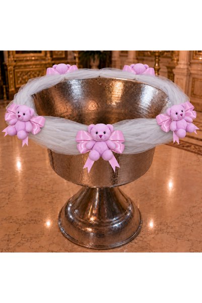 LoreBebe Decor pentru cristelnita de botez LORE BEBE, tulle alb, aranjament c...