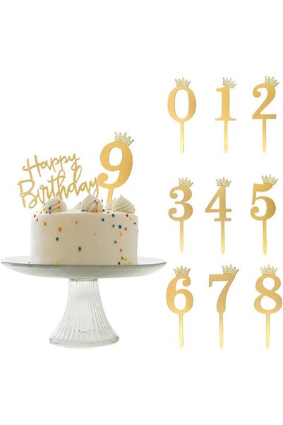 Generic أرقام أكريليك من 0 إلى 9 لتزيين الكيك مع توبير كعكة على شكل تاج وعبار...