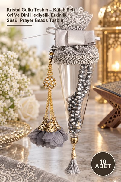 Yenilig 10 Pieces of Crystal Rose Prayer Beads – Cone Set Gray and Religious ...