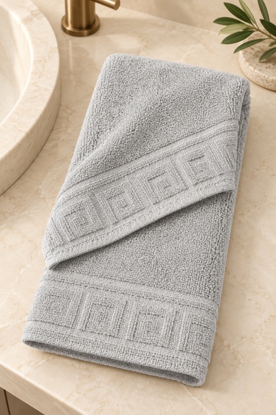RALEX PUCIOASA Prosop Greek Border, 100% bumbac, 500 g/m², gri, 50x90cm