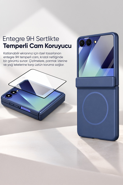bbtech Samsung Galaxy Z Flip 7 ile Uyumlu MagSafe Özellikli Ekran Koruyuculu PC Kılıf