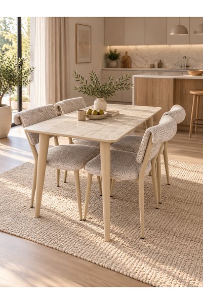 UMS MOBİLYA 70x120 Cappuccino Ayaklı Masa Takımı 4 Sandalyeli - Yemek ve Mutf...