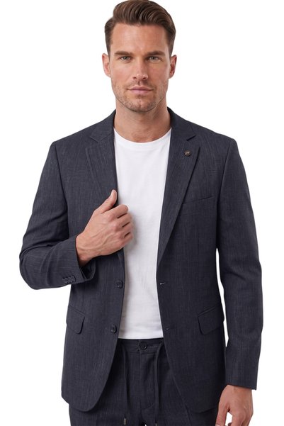 DeepSEA Erkek Slim Fit Kırçıllı Koyu Lacivert Takım Elbise – İpli Lastikli Pantolon Spor Şık Takım Elbise 27