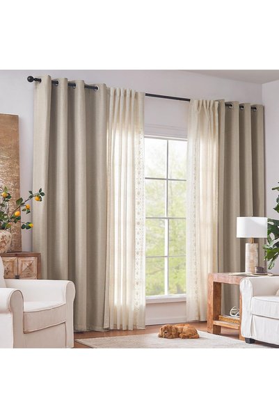 Generic Linen Curtains Grommet Window Drapes 132x213CM Beige 2 Panels