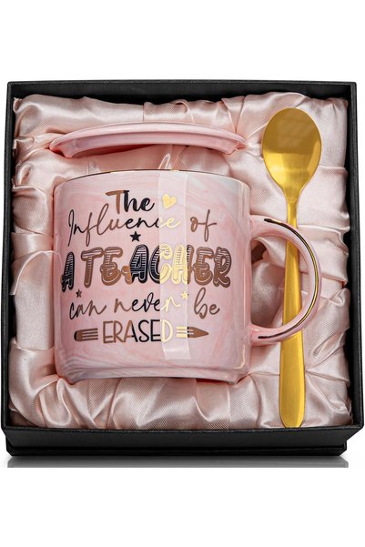 Generic Teachers Day Thank You Gift for Teachers, 14oz Pink Marble Ceramic Go...