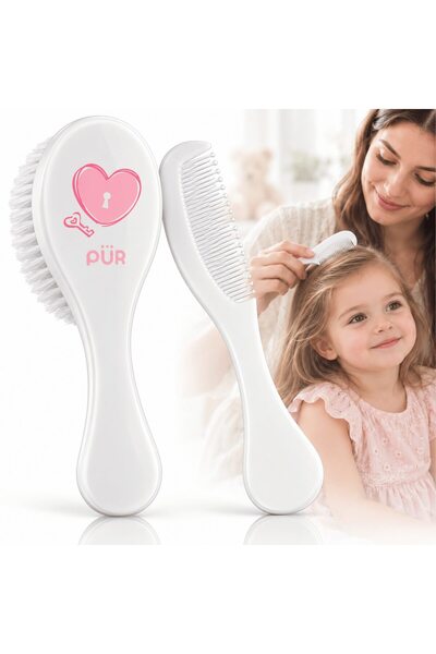PUR Brand PUR ®   Set perie și pieptene pentru bebeluși, roz, peri moi din na...