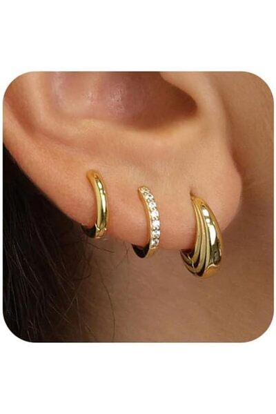 Generic 3 Pairs Small Gold Hoop Earrings Set for Women，Dainty Round Hoop Earr...