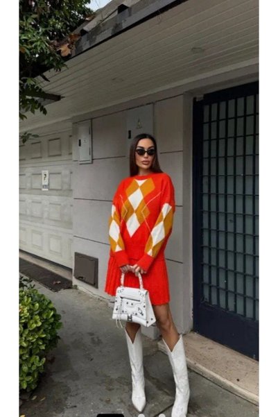hiraz fashion Women's Red Baklava Patterned Double Set