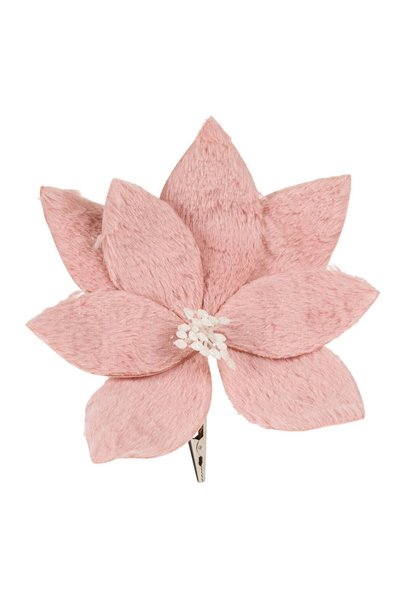 OEM Floare Decorativa de Craciun din Blana Artificiala Roz Nude cu Clips 25cm