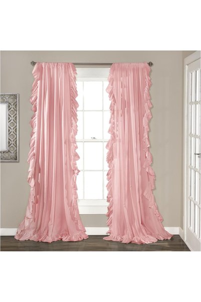 Generic Reyna Ruffle Window Curtain Panel Set, Pair, 54" W x 84" L, Pink - Fl...