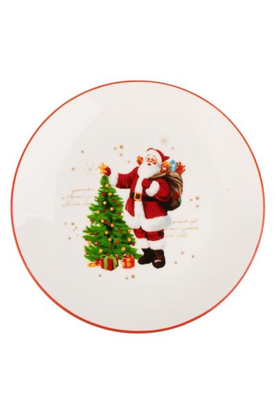 OEM Farfurie din Portelan Alba Mos Craciun Brad Ø19cm
