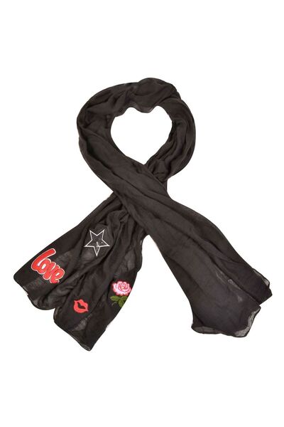 OEM Esarfa Dame Neagra Ecusoane 70x180cm