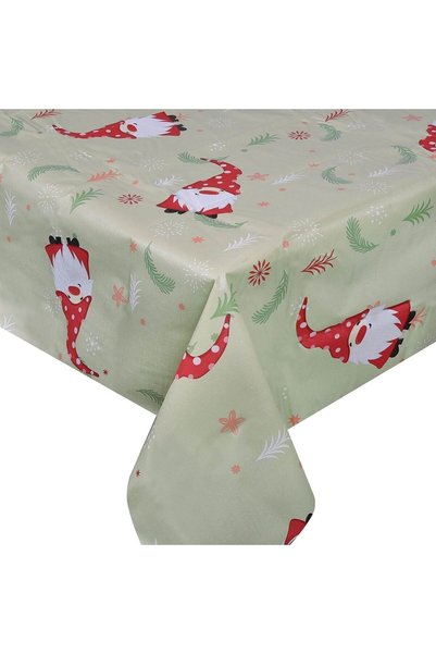 OEM Christmas Tablecloth Laminated Green Gnome 180x140cm