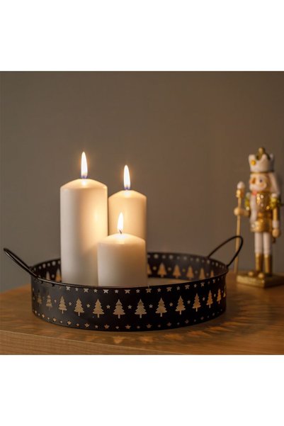 OEM Decorative Candle Tray with Handles Fir Tree Pattern Ø25x5cm