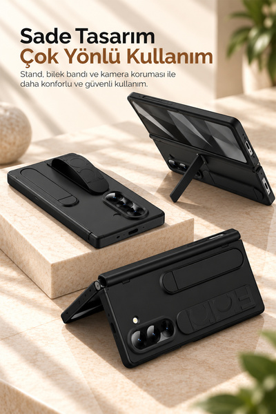 bbtech Samsung Galaxy Z Fold 8 Ultra ile Uyumlu MagSafe Özellikli Standlı Bilek Askılı Kılıf