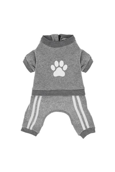 OEM Grey Jumpsuit with White Stripes & Zipper Sports for Pets