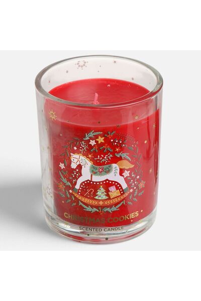 OEM Red Cookies Scented Christmas Candle in Glass with Horse Ø8x10cm