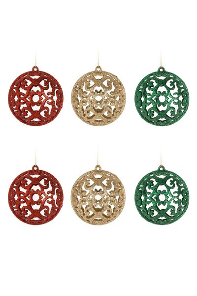OEM Set Globuri de Craciun Aurii Rosii Verzi cu Glitter Model Perforat Ø6cm -...